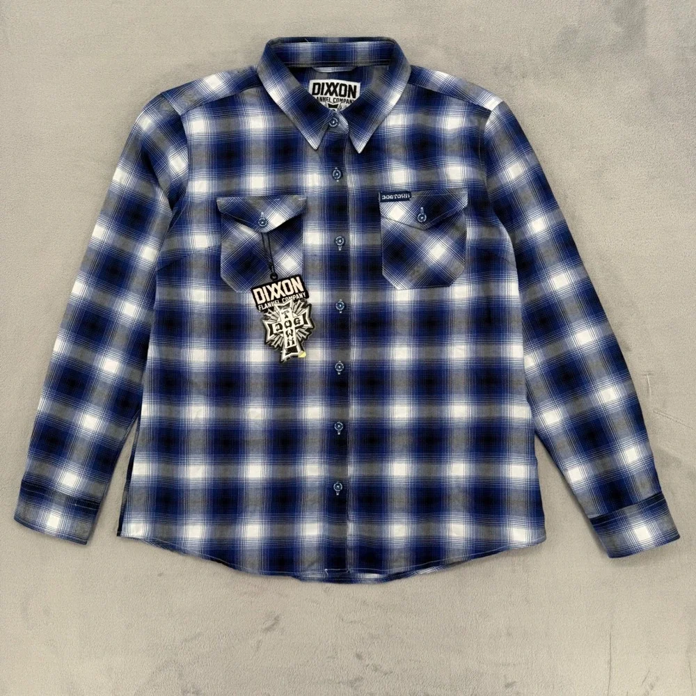 Dixxon Flannel Co x Dogtown Blue Plaid D-Tech Shirt Womens XL New With Tags - Picture 2 of 14